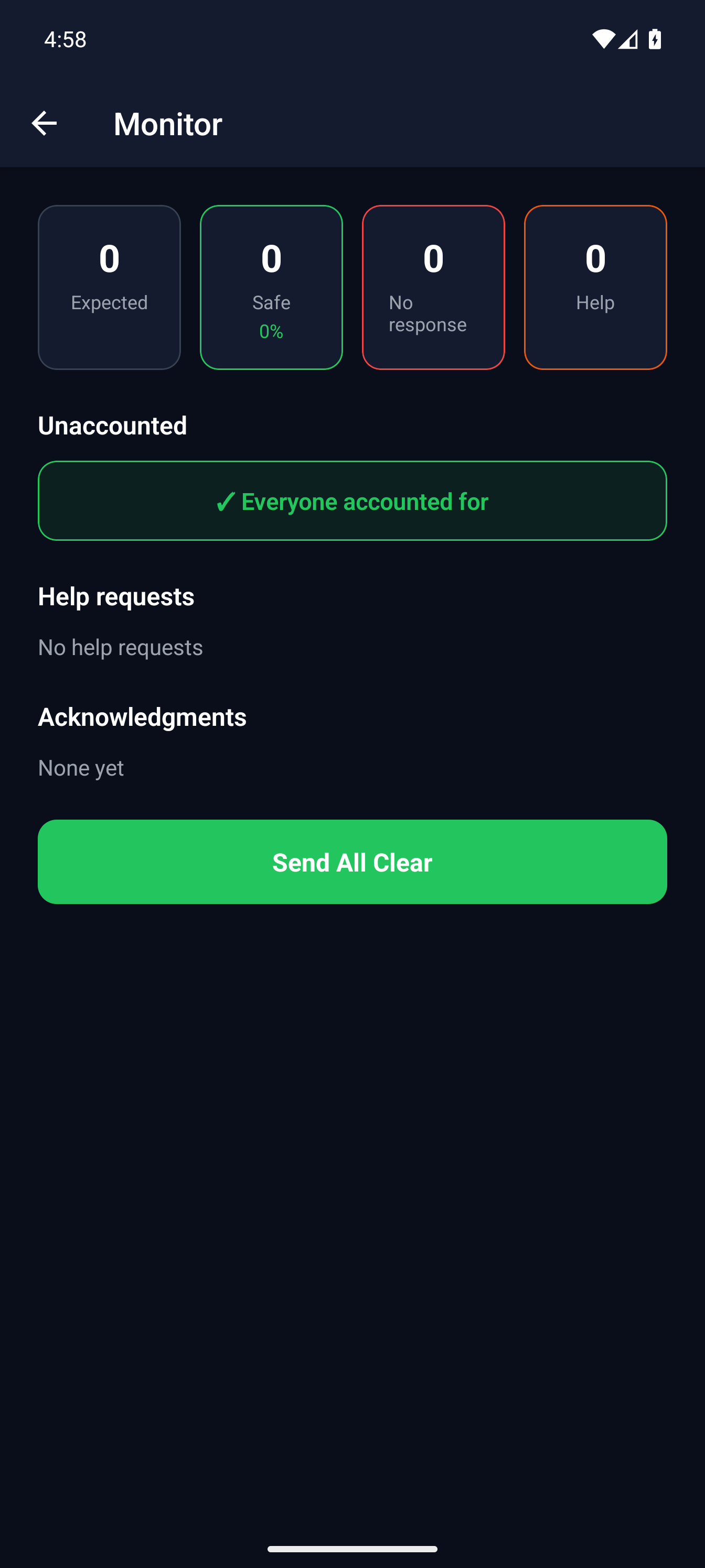 MassComs mobile app roll call monitor during an incident.